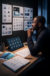 Designer sketching logo and brand identity concepts