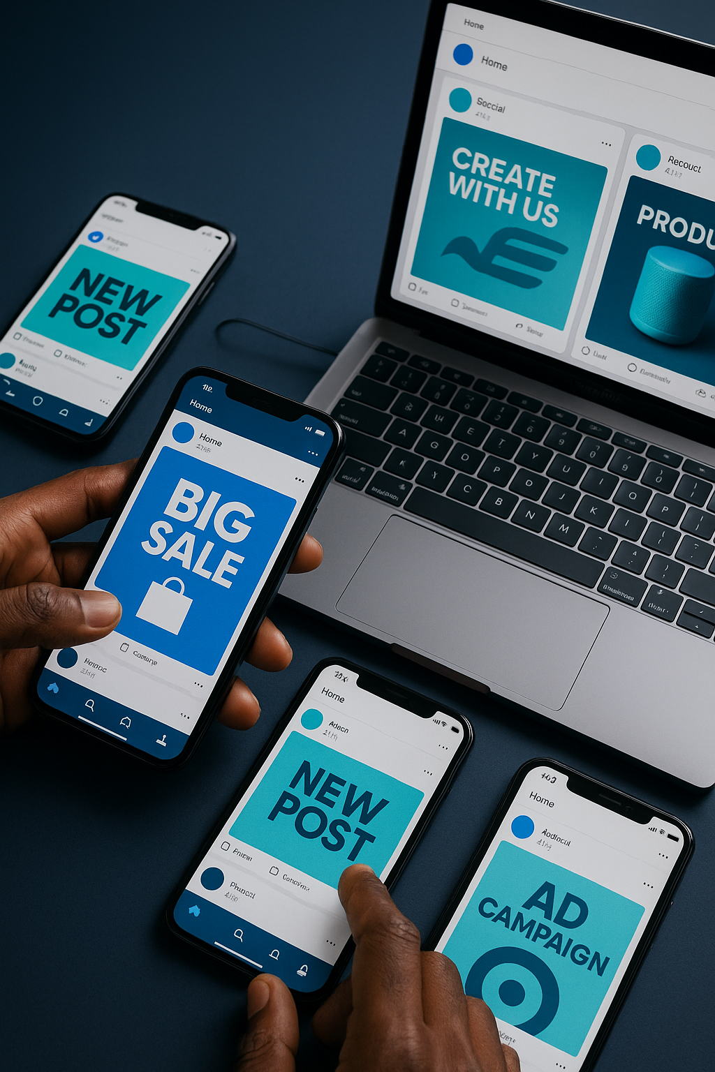 Social media campaign visuals displayed on mobile phones