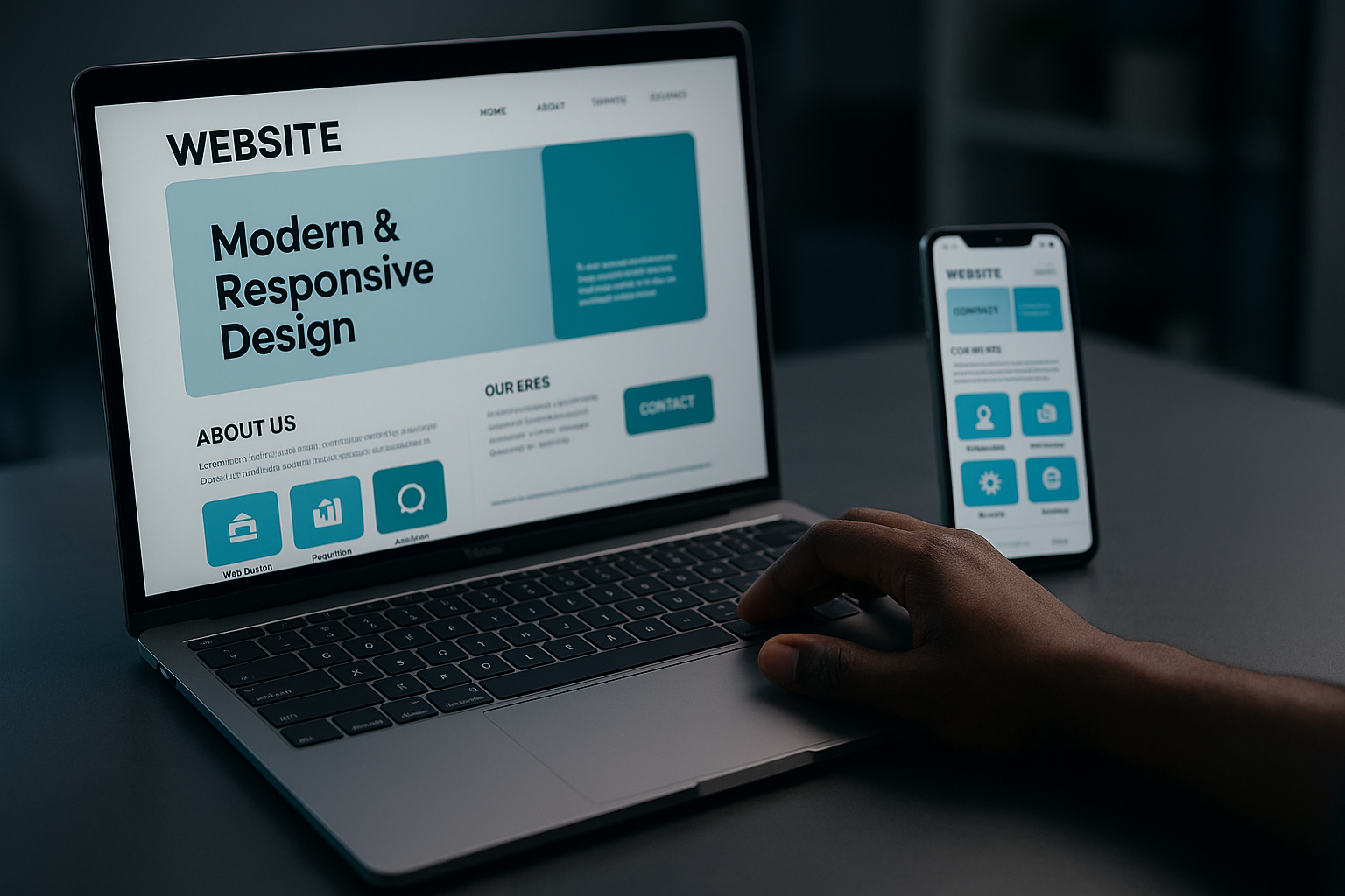 Clean website interface displayed on laptop and mobile devices